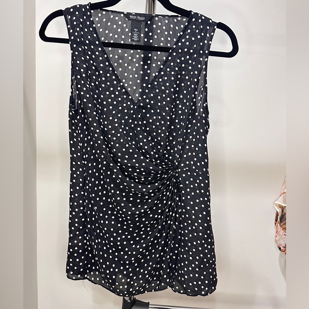 White House Black Market Ruched Black and White Blouse